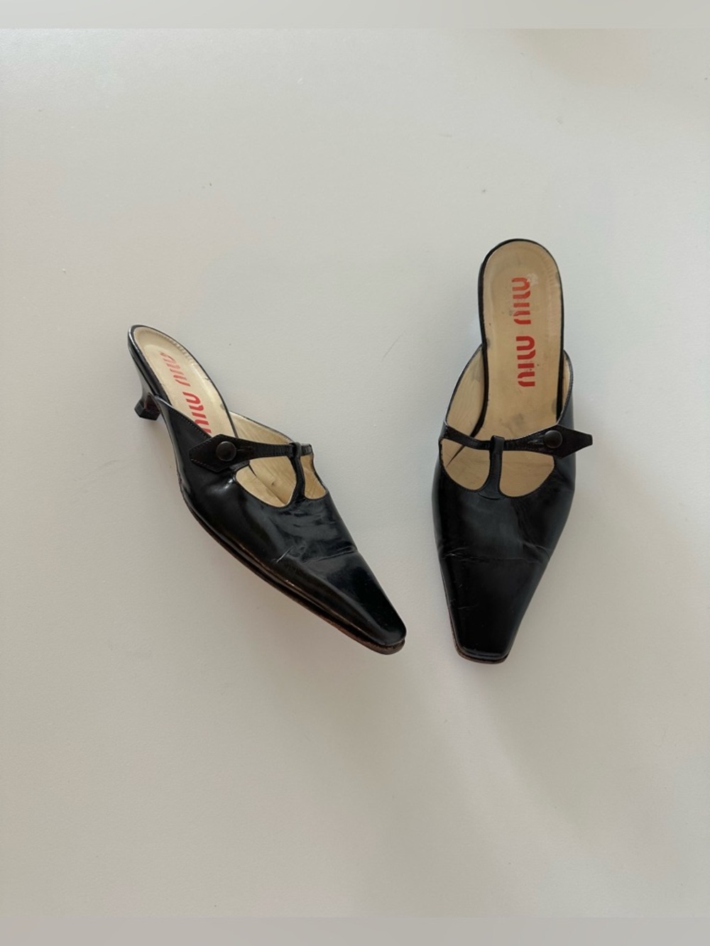 Vintage Miu Miu 90s Archive Mules Kitten Coquette Office Siren 40 Black Leather